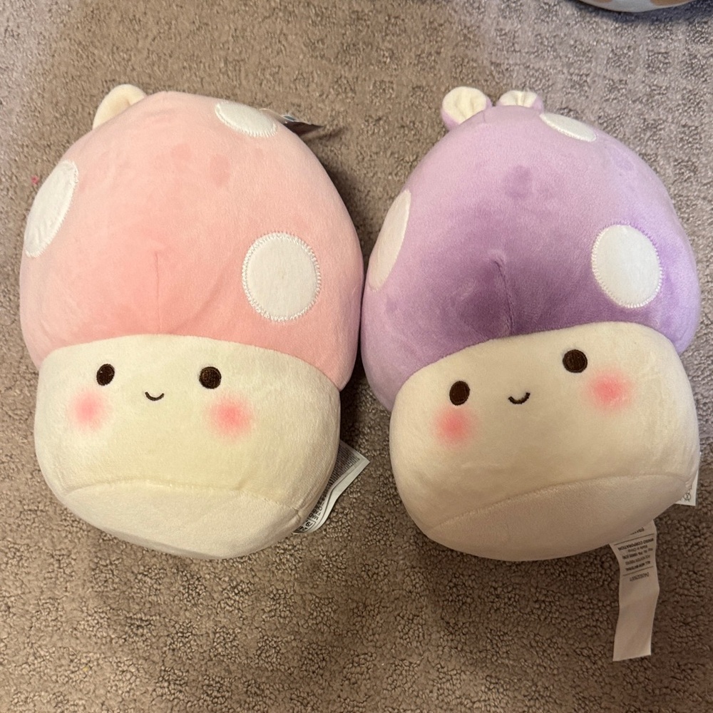 Plush Mushroom Squishmallow Stuffed Toy lot- Pink and Purple